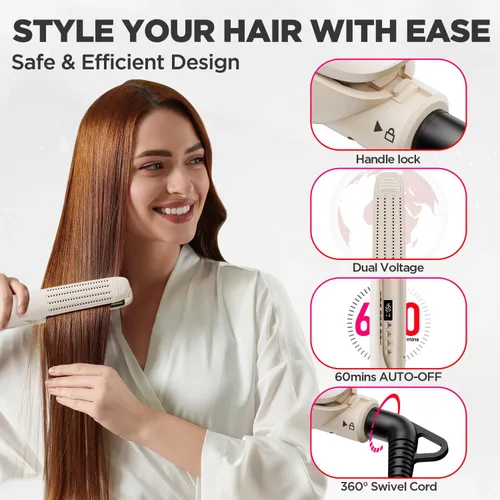 Miniatura 5 de MiroPure Plancha rizadora de flujo de aire de 360°, plancha plana de titanio 2 en 1, varita de curado profesional con aroma iónico aire frío, 13