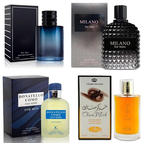 Miniatura 25 de AFLUXE Juego de 4 Colonias para Hombre Incluye Choco Musk/SE/Victory Infamous/Milano Aroma de Madera, Picante, Cítrico y Aromático eau de parfum Set