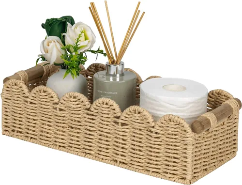 CubesLand Cesta de almacenamiento de papel higiénico con borde festoneado, cesta de decoración acogedora para sala de estar, cestas pequeñas de