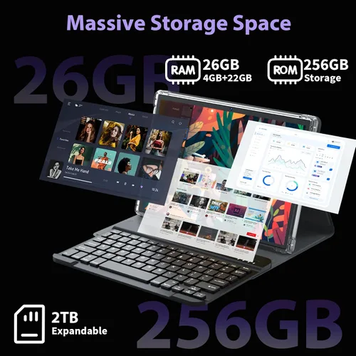 Miniatura 3 de Tablet Android 15 2026 con teclado - 26GB+256GB+2TB Expand, Octa-Core, Gemini AI, 2.4G/5G Wifi, 8000mAh, Widevine L1, cámara dual, tabletas 2 en 1
