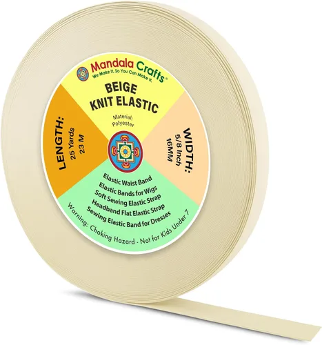 Miniatura 109 de Mandala Crafts Carrete de bandas elásticas anchas de 1/2 pulgada color beige para cinturas de pantalones, costura y manualidades DIY, 88 yardas
