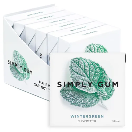 Miniatura 14 de Goma de Mascar Natural Surtida de Simply Gum, sin OGM, Vegana, 6 paquetes (90 piezas), incluye Menta, Canela, Jengibre, Hinojo, Café, Arce