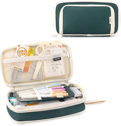 Miniatura 10 de iSuperb Estuche para lápices de gran capacidad, bolsa portátil para bolígrafos con 2 compartimentos, organizador de bolígrafos negro