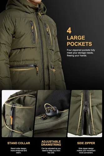 Miniatura 5 de Orolay Chaqueta gruesa de invierno con capucha para hombre con 6 bolsillos
