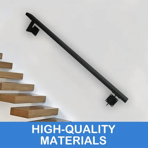 Miniatura 2 de RECTOO Barandilla moderna de 4 pies – Kit completo. Revestimiento de polvo negro de hierro galvanizado negro con 2 soportes de pared para escaleras