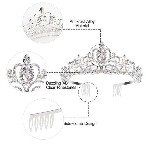 Miniatura 5 de KICOSY 296 956 Tiara y Coronas para Mujeres, 1 unidad (paquete de 1), Cristal Diamante falso