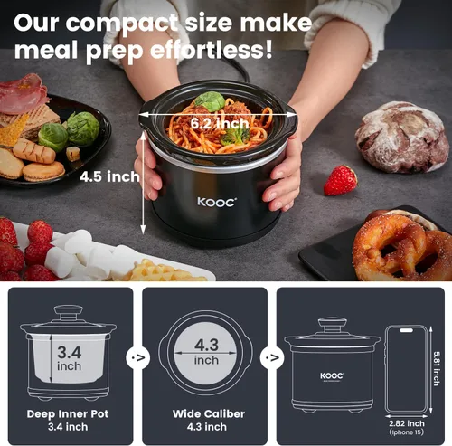 Miniatura 2 de KOOC Olla de cocción lenta pequeña, 0.60 L, incluye revestimientos gratuitos, olla de cerámica mejorada, reducción de pérdida de nutrientes