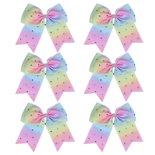 Miniatura 15 de Lazos de animadora jumbo de 8 pulgadas con diamantes de imitación brillantes para cola de caballo, lazos de porrista, 6 unidades, color negro