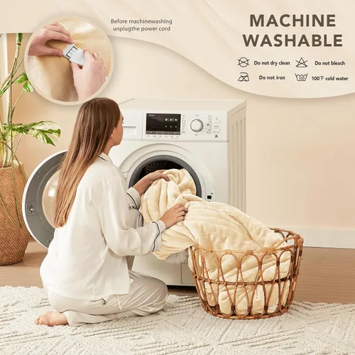 Miniatura 7 de Homemate Manta eléctrica térmica tamaño Queen, 84 x 90 pulgadas, manta térmica para cama con 10 niveles de calefacción, 8 horas de apagado beige