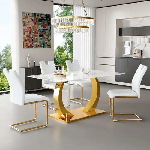 Miniatura 12 de Juego de mesa de comedor MUUOKY para 6, mesa de cocina y sillas para 6, superficie de mesa de piedra sinterizada con 6 sillas de comedor modernas