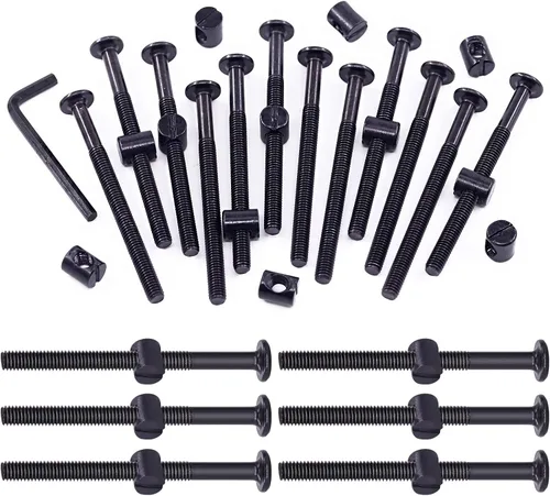 Swpeet 51 tornillos negros M6 × 3.150 in para cuna, cabeza hexagonal para cuna y tuercas de barril con 1 llave Allen perfecta para muebles, cunas,