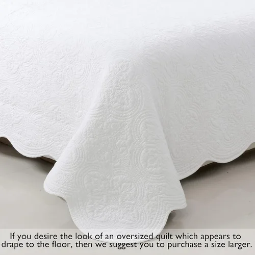 Miniatura 6 de Cozy Line Home Fashions - Juego de edredón de cama de algodón 100% Victoriano con medallón sólido blanco, matelassé, grabado, reversible, ligero