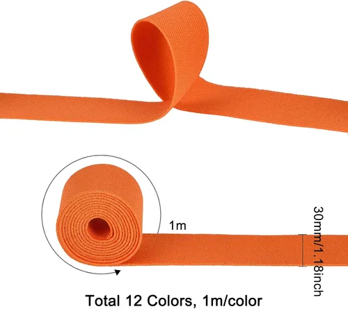 Miniatura 2 de BENECREAT 12 colores 13 yardas cinta elástica 1.181 in/1.2'' ancho elástico costura artesanía banda elástica para lazos para el pelo diademas