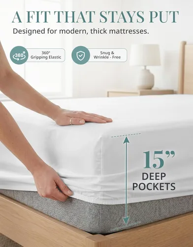 Miniatura 4 de LANE LINEN - Sábanas tamaño Split King para cama ajustable, 450 hilos, 100% algodón, 2 sábanas bajeras individuales XL, con bolsillo profundo