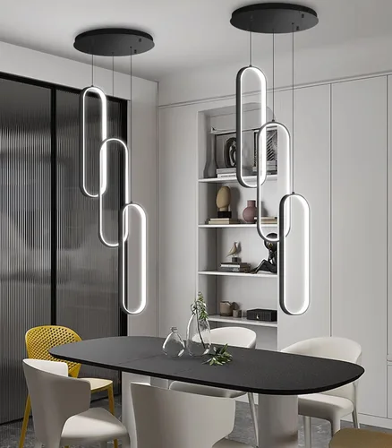 Miniatura 24 de Candelabros LED modernos para entrada de vestíbulo, techo alto, lámparas de escalera largas, regulables, montaje empotrado, alto recibidor, Negro