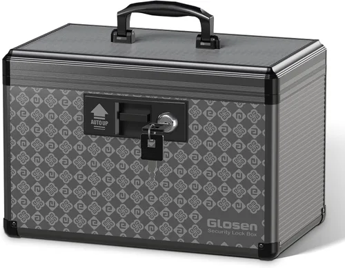Miniatura 8 de Glosen Caja de bloqueo de medicina, caja de almacenamiento con cerradura para dormitorio, baúl de almacenamiento con cerradura de llave, maletín