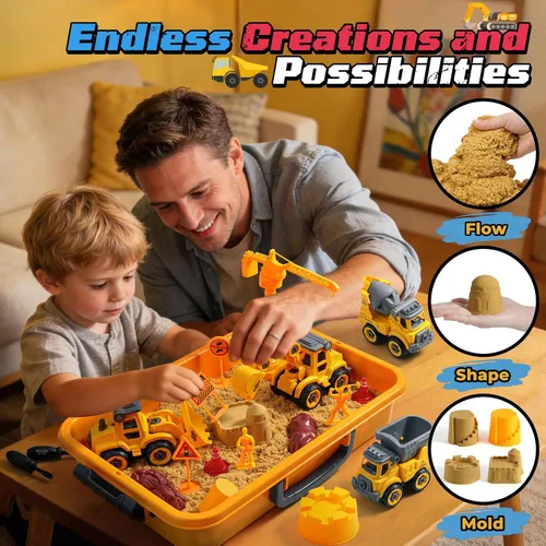 Miniatura 2 de OENUX Juego de construcción de arena, kit de castillo de construcción de playa con arena de juego de 2.2 libras, 4 camiones de construcción
