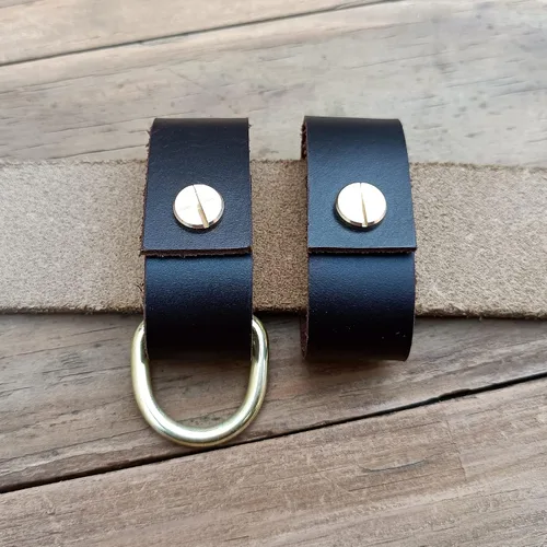 Miniatura 14 de Paquete de 2 protectores de cinturón de cuero + 1 llavero con hebillas de latón macizo, protectores de cinturón de cuero para hombres y mujeres