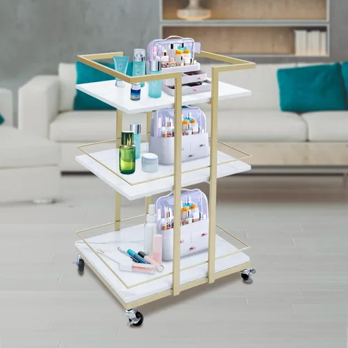 Carrito rodante de 3 niveles con rueda, carrito organizador de baño, carrito dorado para servir, carrito multifunción para cocina, sala de estar,