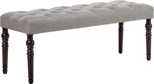 Miniatura 8 de Roundhill Furniture Leviton - Banco de comedor de tela con patas torneadas, color beige