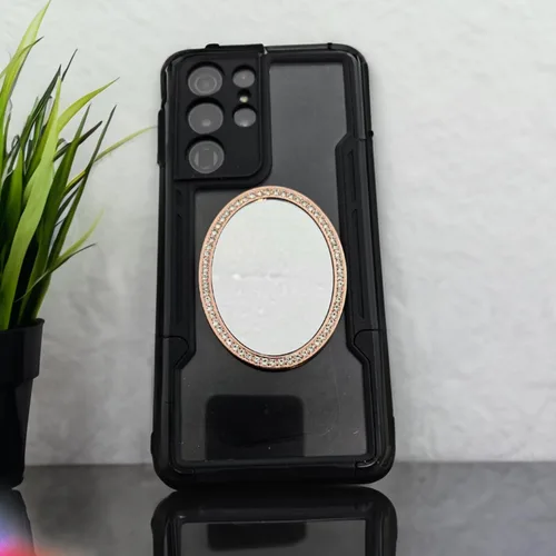 Miniatura 4 de Wireless City Espejo ovalado para teléfono, espejo de maquillaje con diamantes de oro rosa con circonita cúbica, 2.2-2.8 in, ideal para maquillaje
