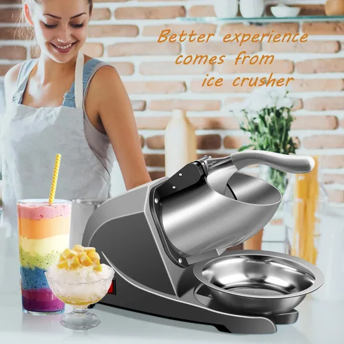 Miniatura 6 de Máquina trituradora de hielo de acero inoxidable de 4 cuchillas para evitar salpicaduras, 200 libras/hora con bandeja de hielo para uso doméstico