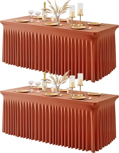 Miniatura 64 de Paquete de 1 manteles azul bebé para mesas rectangulares de 4 pies, cubiertas de mesa de spandex elástico de una pieza resistentes a las arrugas