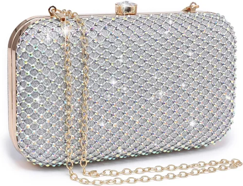 Dasein Bolso de mano con diamantes de imitación para mujer, bolsa de noche brillante con cierre de cristal para fiesta formal de graduación, boda