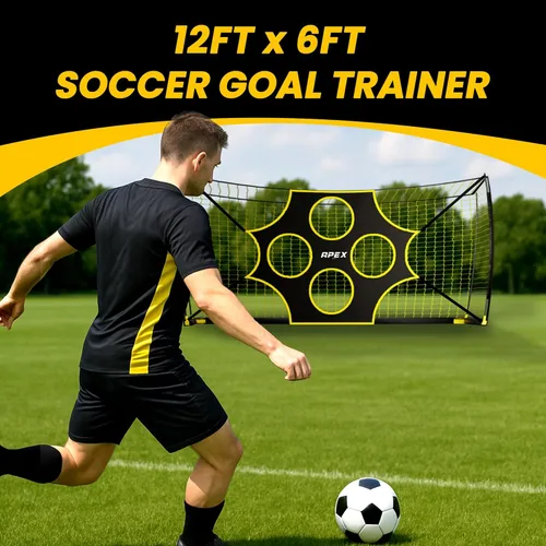 Miniatura 2 de Apex Sports - Portería de fútbol de 12x6 pies con objetivo de precisión – Red de fútbol portátil con objetivo de 10 agujeros extraíble, diseño