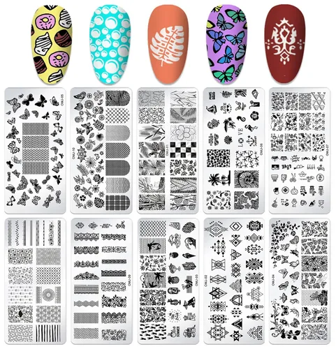 Miniatura 10 de Juego de sellos de uñas, 10 unidades, diseño geométrico, plantilla de placa de uñas, accesorios de arte de uñas, para bricolaje y salón de belleza