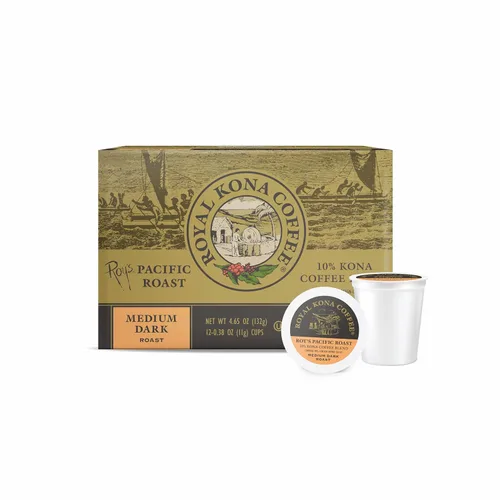 Royal Kona Roy's Pacific Coast, mezcla de café 10% Kona, cápsulas de café de una sola porción de tostado medio oscuro, compatible con sistemas de