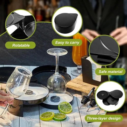Miniatura 4 de Mifoci Juego de utensilios para bar con bandeja de vidrio de 3 niveles, herramienta para camarero con 12 piezas de vertedores clásicos de acero