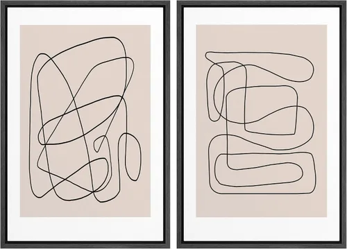 Miniatura 100 de SIGNWIN Lienzo enmarcado para pared, juego de arte de collage de ondas en espiral de mediados de siglo, formas abstractas, acogedor, neutro