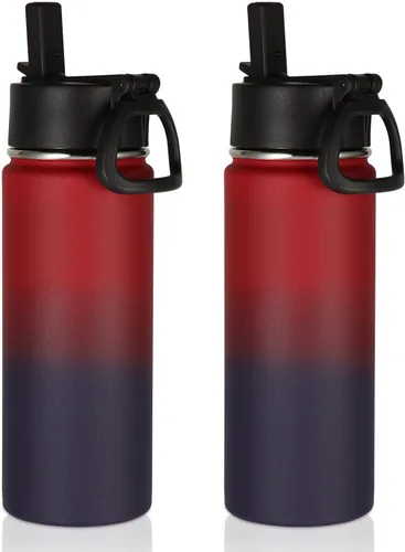 Miniatura 8 de Volhoply Paquete a Granel de 8 Botellas de Agua Aisladas de 18 Onzas, Botellas de Agua de Acero Inoxidable para Niños con Tapa con Pajita, Botella