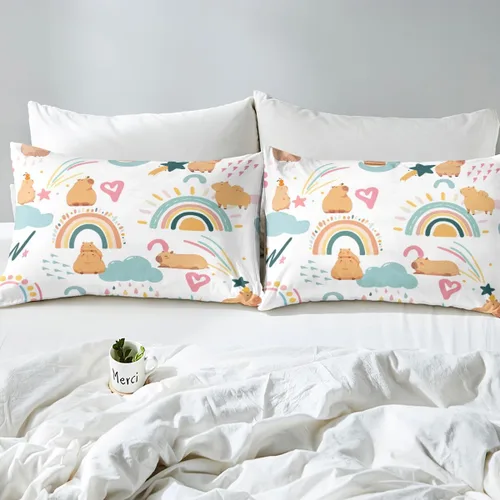 Miniatura 7 de Erosebridal Capybara - Juego de funda de edredón para dormitorio, 2 piezas, diseño de arco iris, tamaño individual, para niñas, funda de edredón