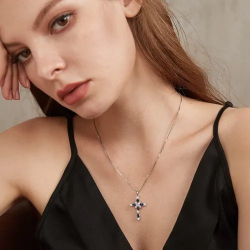 Miniatura 4 de ZDaoBen Star Cross Necklace Angel Wing Infinity Cross Pendant 925 Sterling Silver CZ Diamond Cross Necklace Women Birthstone Cubic Zirconia Cross