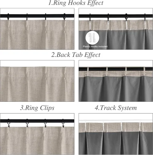 Miniatura 4 de StangH Cortinas Plisadas Completamente Opacas para Dormitorio, Cortinas de Lino Beige de 84 Pulgadas de Largo, 2 Paneles, Cortinas Térmicas