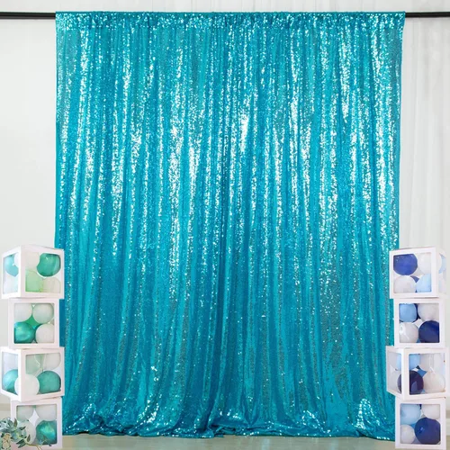 Miniatura 16 de ShinyBeauty Cortinas de lentejuelas 2 paneles 2 pies x 8 pies verde iridescente, telón de fondo para fotomatón, fondo para graduaciones, baby