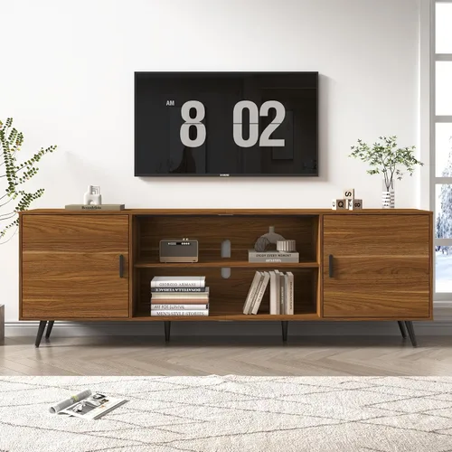 Miniatura 11 de Soporte de TV moderno de mediados de siglo, 70 pulgadas para TV de 75 pulgadas, madera con almacenamiento, centro de entretenimiento para sala