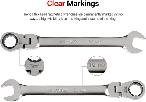 Miniatura 4 de TEKTON Llave combinada con cabeza flexible de 12 puntos de 22 mm WRC26422