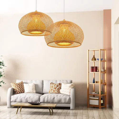 Miniatura 9 de Arturesthome Lámpara colgante de bambú de tejido de 23.6 pulgadas para isla de cocina, candelabro de mimbre, lámpara de techo colgante tejida a mano