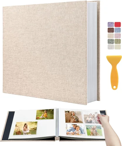 Miniatura 54 de Álbum autoadhesivo para fotos de 4 x 6 pulgadas, álbum de recortes con cubierta de lino magnética, 30 páginas adhesivas en blanco, para familiares