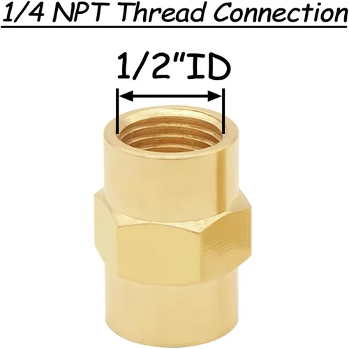 Miniatura 2 de Uenede Acoplamiento de pezón hexagonal de latón NPT de 1/4 de pulgada de 1/4 pulgadas NPT x 1/4 pulgadas NPT hembra roscado igual diámetro acoplador