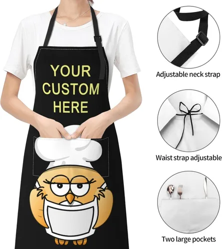 Miniatura 4 de Delantales personalizados para mujeres y hombres, delantal personalizado con bolsillos, imagen, texto, logotipo, delantales de cocina