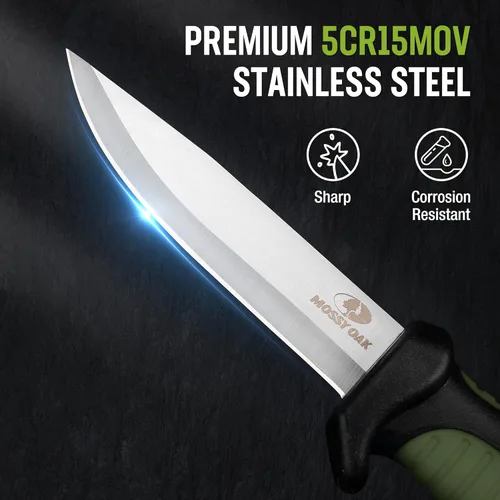 Miniatura 2 de Mossy Oak Cuchillo de hoja fija para exteriores con funda, hoja de punto de caída de acero inoxidable de 4 pulgadas, cuchillos al aire libre