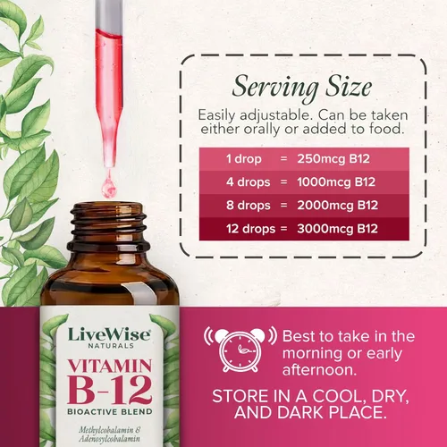 Miniatura 3 de Vitamina B12 Sublingual líquida – Gotas veganas de vitamina B12 líquida totalmente natural – Suplemento de adenosilcobalamina sin OMG