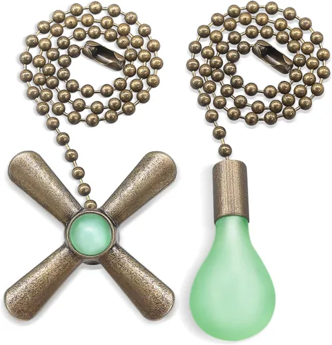 Miniatura 10 de Cadena de tirón para ventilador de techo plateado, juego de 2 piezas, extensión decorativa colgante fluorescente con cuentas de 3 mm de diámetro