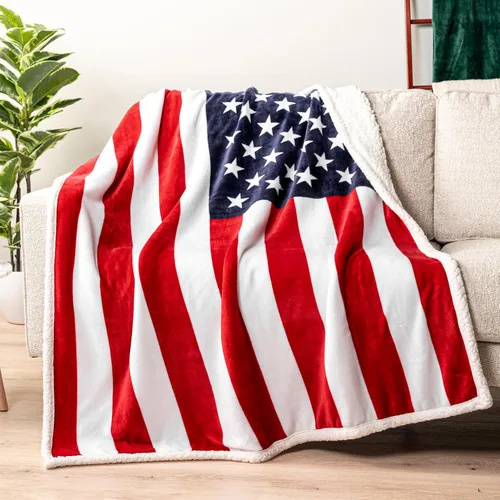 Miniatura 6 de Pavilia Manta Patriótica – Manta Decorativa de Bandera Americana para Sofá, Sillón, Cama, Forro Polar Sherpa de Microfibra Suave Reversible, Regalo