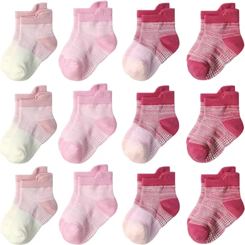 Miniatura 10 de Calcetines SkiBeaut para niños con agarre, 12 pares de calcetines antideslizantes para niños, calcetines de casa para bebés, niños y niñas de 0 a 7
