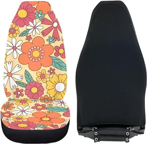 Miniatura 6 de Groovy Hippie Flower - Fundas de asiento de automóvil con diseño floral de los años 70 y 80 para asientos delanteros, paquete de 2 protectores